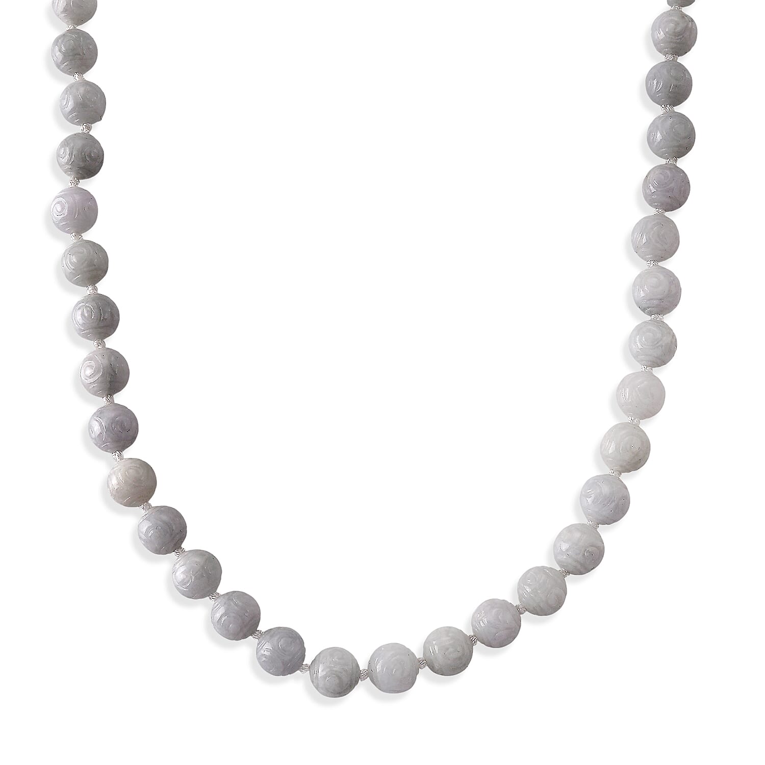 D'Joy - Natural White Jade Beads Necklace (Size - 20) with Magnetic Lock in Rhodium Overlay Sterling Silver 500.00 Ct.