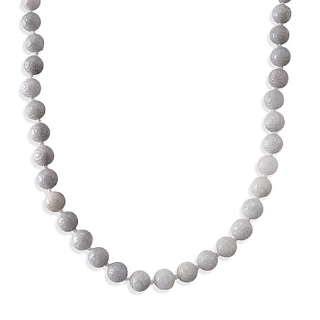 D'Joy - Natural White Jade Beads Necklace (Size - 20) with Magnetic Lock in Rhodium Overlay Sterling Silver 500.00 Ct.