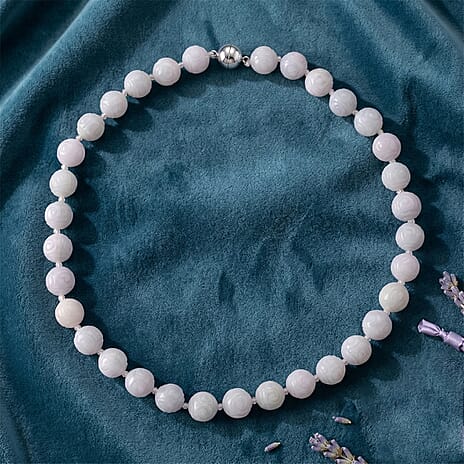 D'Joy - Natural White Jade Beads Necklace (Size - 20) with Magnetic Lock in Rhodium Overlay Sterling Silver 500.00 Ct.