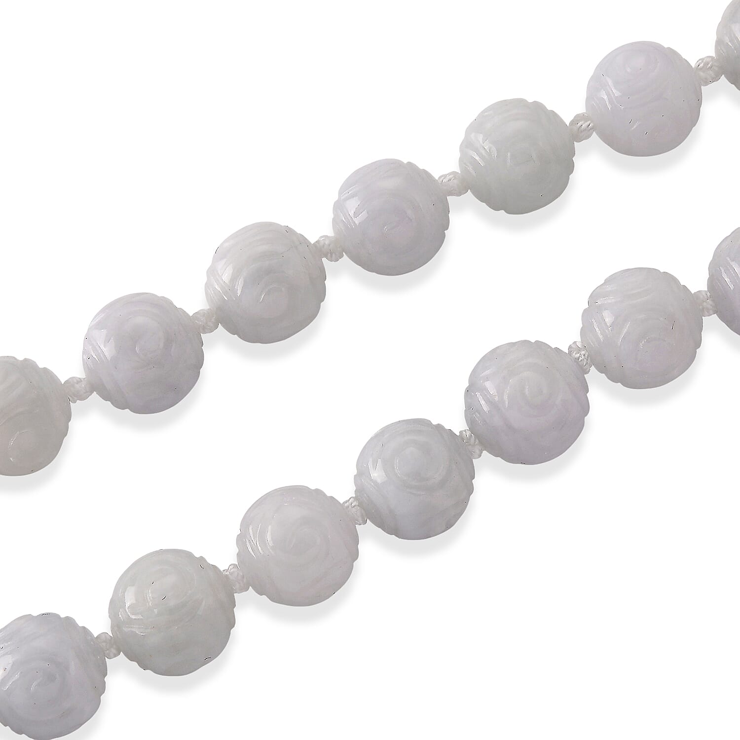 D'Joy - Natural White Jade Beads Necklace (Size - 20) with Magnetic Lock in Rhodium Overlay Sterling Silver 500.00 Ct.