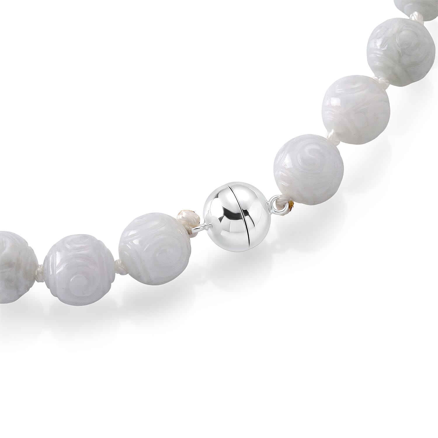 D'Joy - Natural White Jade Beads Necklace (Size - 20) with Magnetic Lock in Rhodium Overlay Sterling Silver 500.00 Ct.