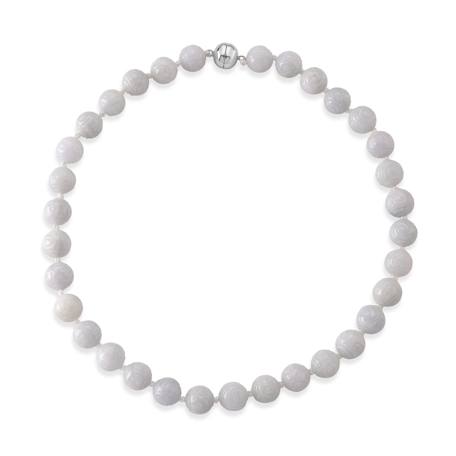 D'Joy - Natural White Jade Beads Necklace (Size - 20) with Magnetic Lock in Rhodium Overlay Sterling Silver 500.00 Ct.
