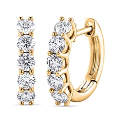 D'Joy - GRA Certified Moissanite Hoop Earring with Clasp in Rhodium Overlay Sterling Silver 1.00 Ct.
