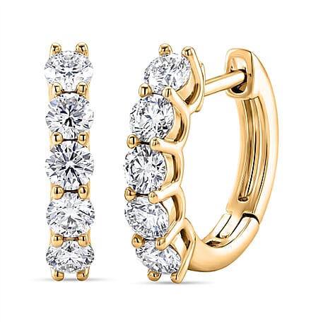 D'Joy - GRA Certified (D-VVS1) Moissanite Hoop Earring with Clasp in Yellow Gold Plated Sterling Silver 1.00 Ct.