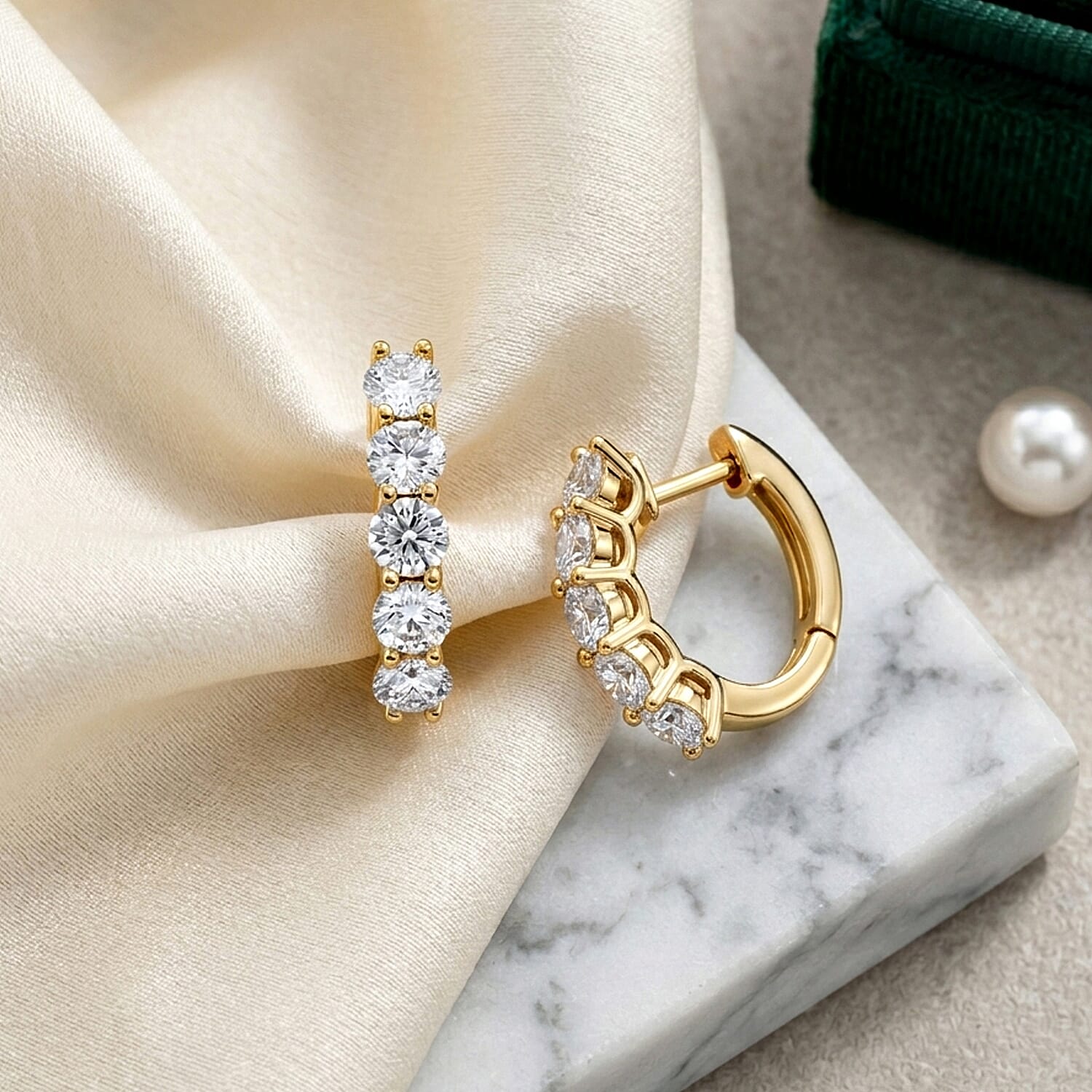 D'Joy - GRA Certified (D-VVS1) Moissanite Hoop Earring with Clasp in Yellow Gold Plated Sterling Silver 1.00 Ct.