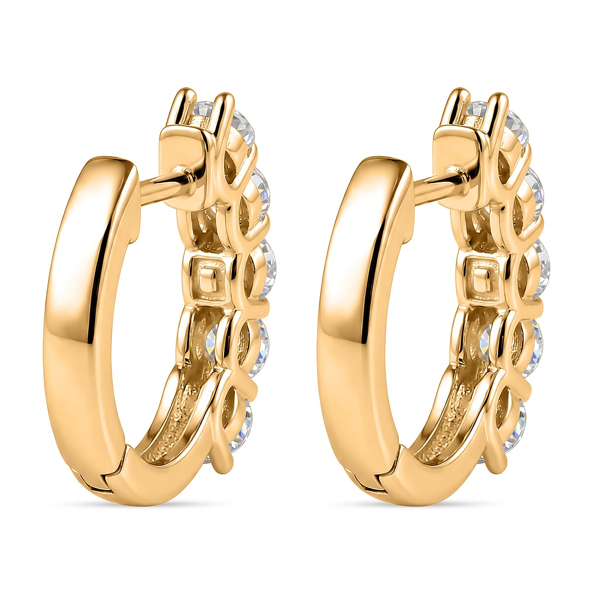 D'Joy - GRA Certified (D-VVS1) Moissanite Hoop Earring with Clasp in Yellow Gold Plated Sterling Silver 1.00 Ct.