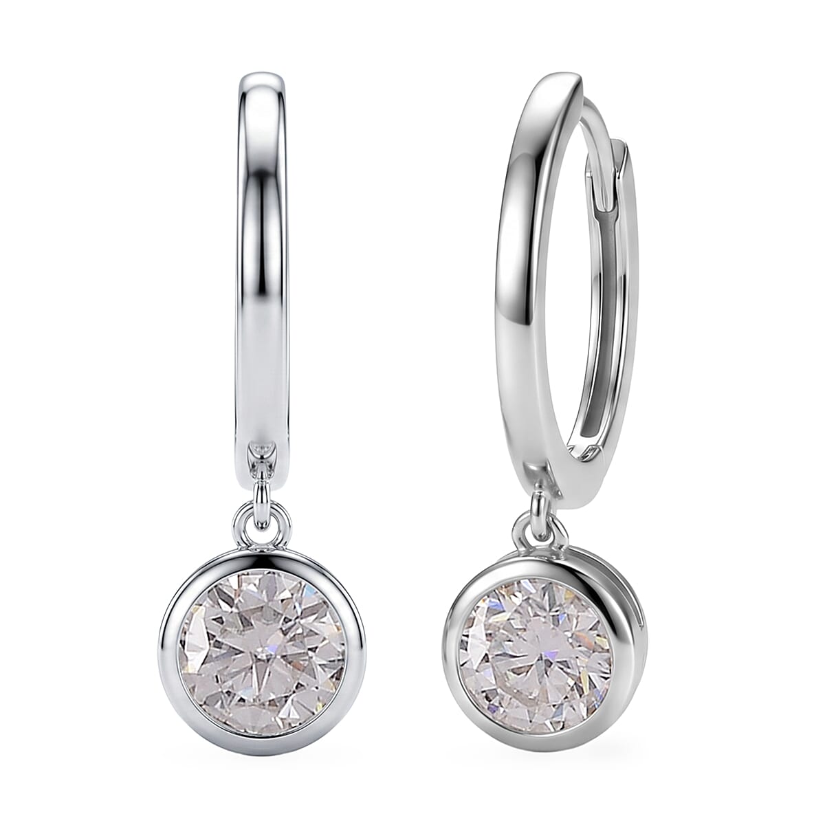 D'Joy - GRA Certified (D-VVS1) Moissanite Hoop Drop Earring with Clasp in Rhodium Overlay Sterling Silver 1.50 Ct.