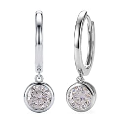 D'Joy - GRA Certified (D-VVS1) Moissanite Hoop Drop Earring with Clasp in Rhodium Overlay Sterling Silver 1.50 Ct.