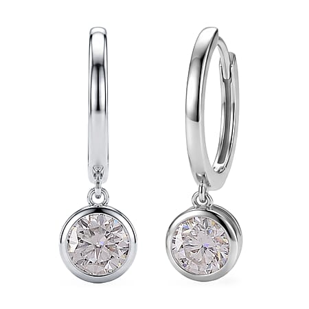 D'Joy - GRA Certified (D-VVS1) Moissanite Hoop Drop Earring with Clasp in Rhodium Overlay Sterling Silver 1.50 Ct. D'Joy - GRA Certified (D-VVS1) Moissanite Hoop Drop Earring with Clasp in Rhodium Overlay Sterling Silver 1.50 Ct.