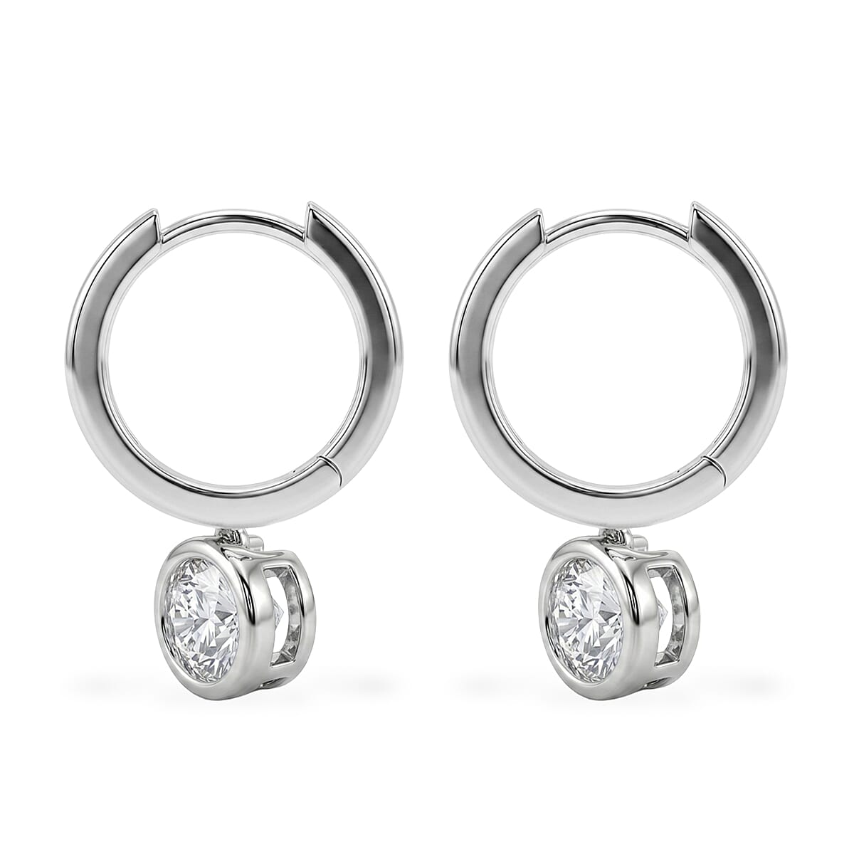 D'Joy - GRA Certified (D-VVS1) Moissanite Hoop Drop Earring with Clasp in Rhodium Overlay Sterling Silver 1.50 Ct.