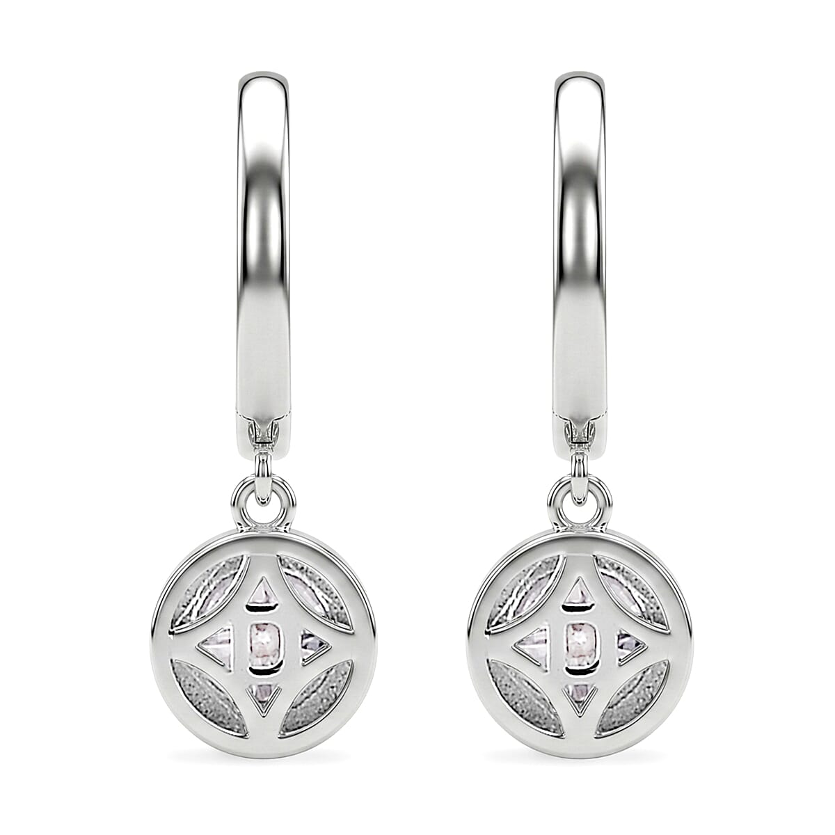 D'Joy - GRA Certified (D-VVS1) Moissanite Hoop Drop Earring with Clasp in Rhodium Overlay Sterling Silver 1.50 Ct.