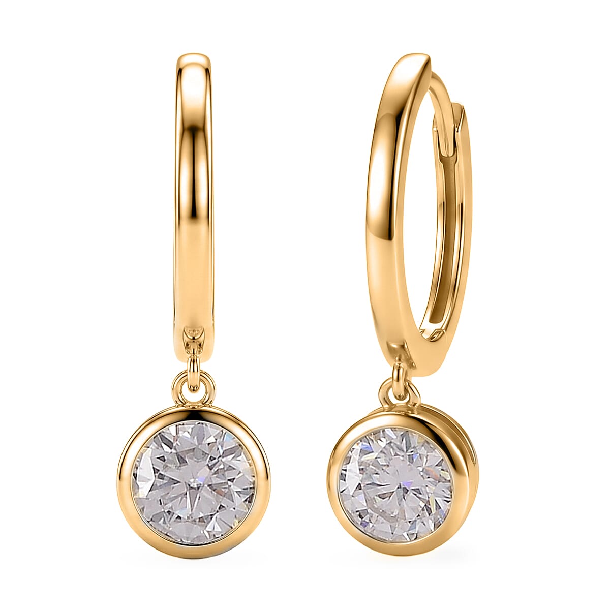 D'Joy - GRA Certified (D-VVS1) Moissanite Hoop Drop Earring with Clasp in Yellow Gold Plated Sterling Silver 1.50 Ct.