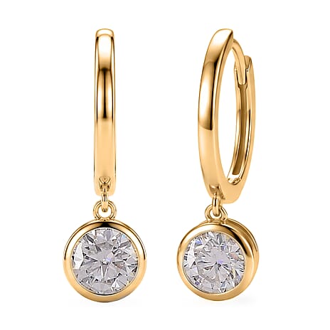 D'Joy - GRA Certified (D-VVS1) Moissanite Hoop Drop Earring with Clasp in Yellow Gold Plated Sterling Silver 1.50 Ct.