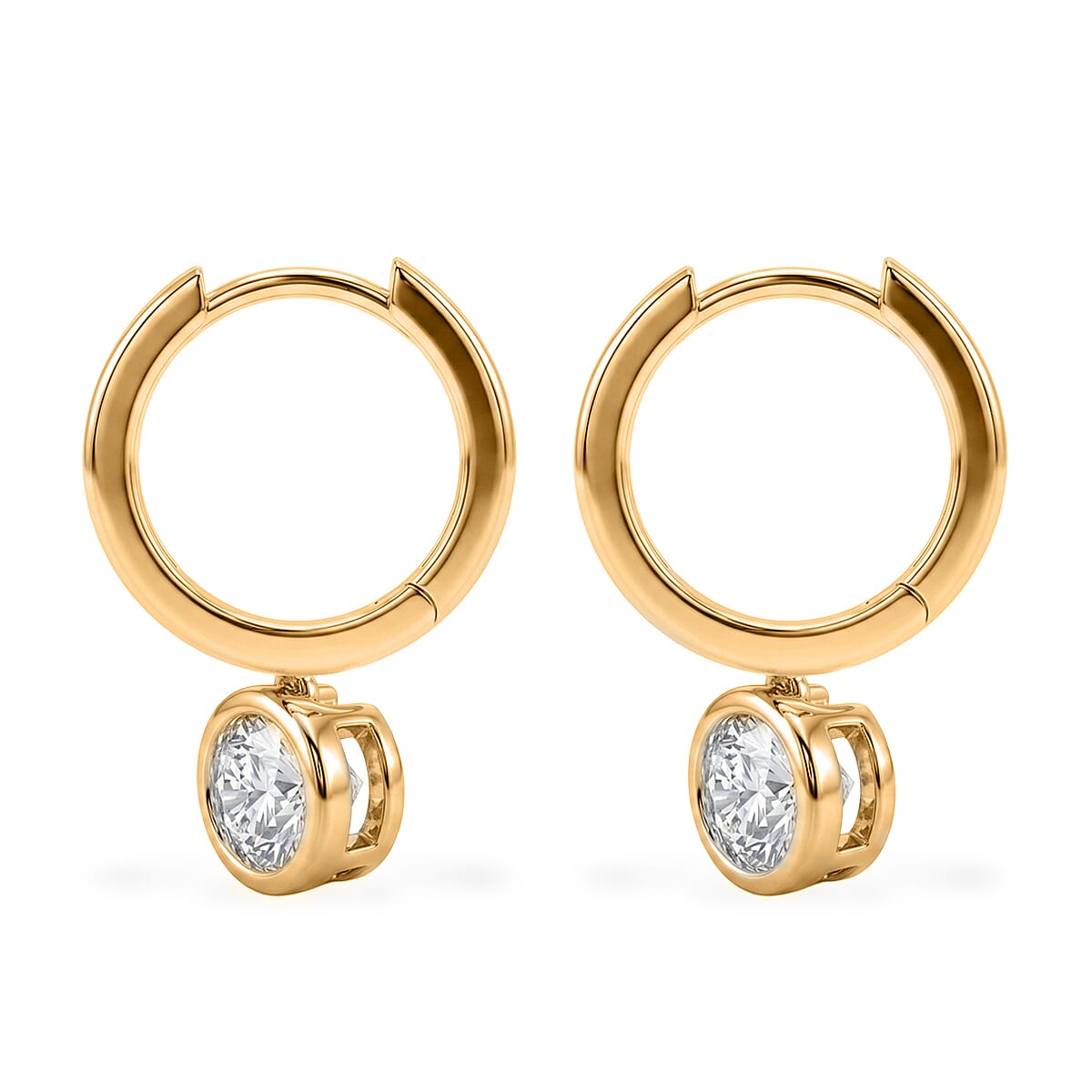 D'Joy - GRA Certified (D-VVS1) Moissanite Hoop Drop Earring with Clasp in Yellow Gold Plated Sterling Silver 1.50 Ct.