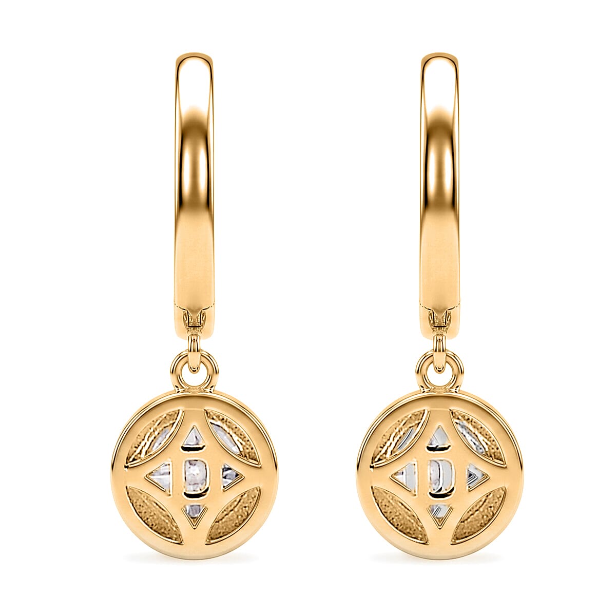 D'Joy - GRA Certified (D-VVS1) Moissanite Hoop Drop Earring with Clasp in Yellow Gold Plated Sterling Silver 1.50 Ct.