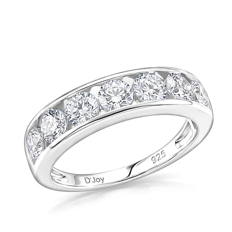 D'Joy - GRA Certified Moissanite 7 Stone Ring in Rhodium Overlay Sterling Silver 1.68 Ct.