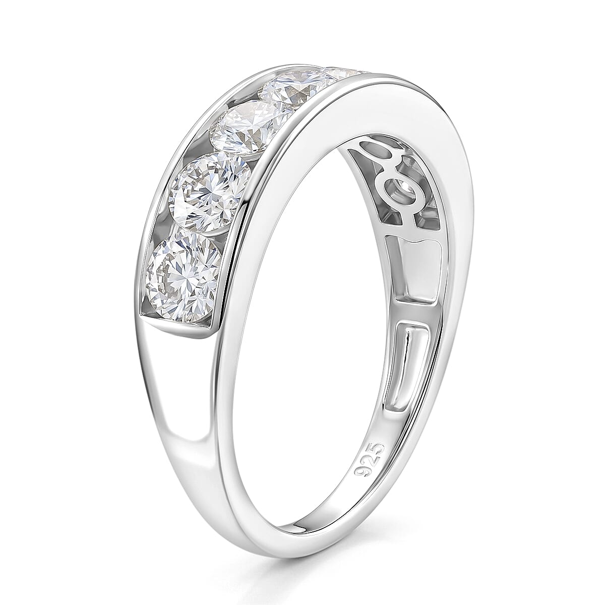 D'Joy - GRA Certified Moissanite 7 Stone Ring in Rhodium Overlay Sterling Silver 1.68 Ct.