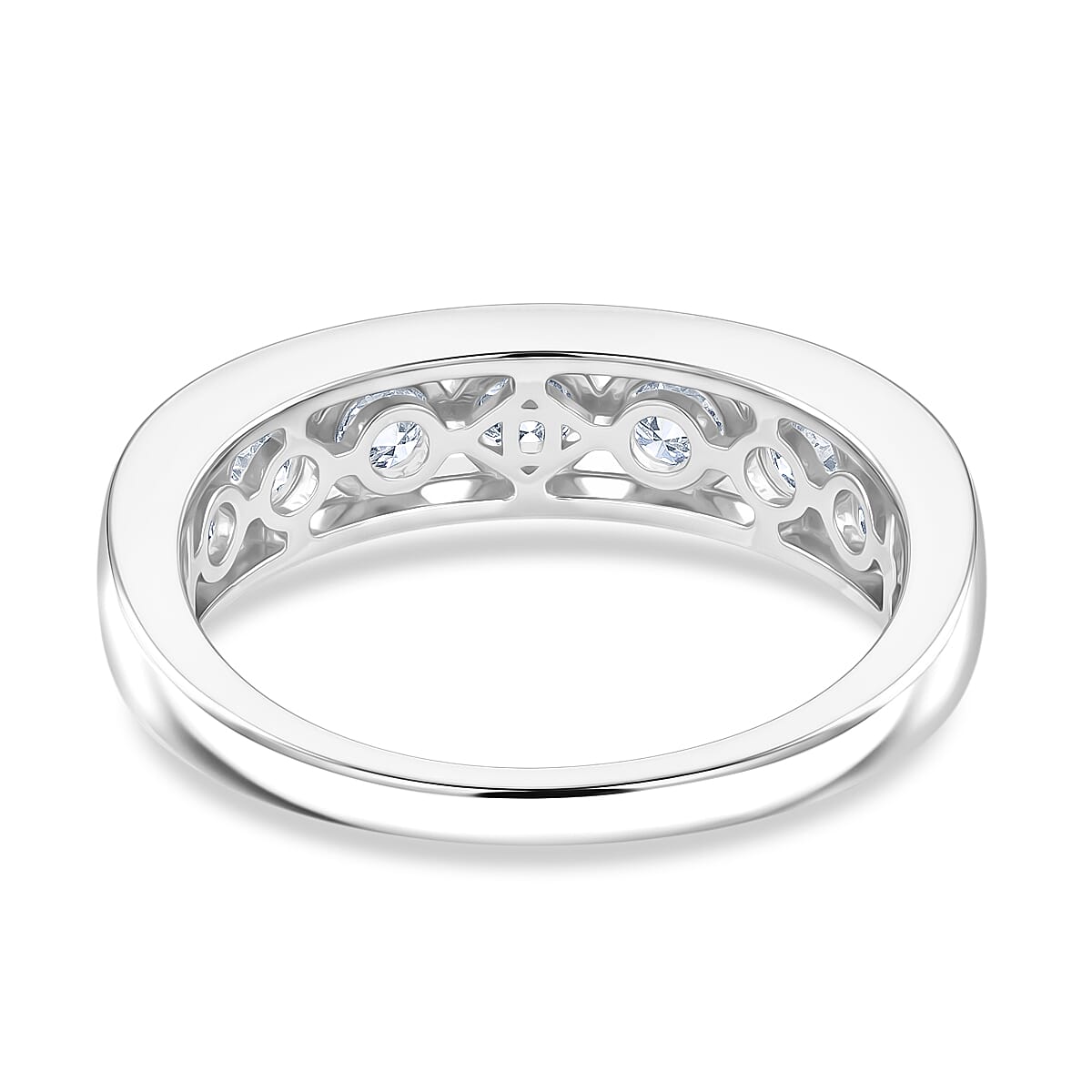 D'Joy - GRA Certified Moissanite 7 Stone Ring in Rhodium Overlay Sterling Silver 1.68 Ct.