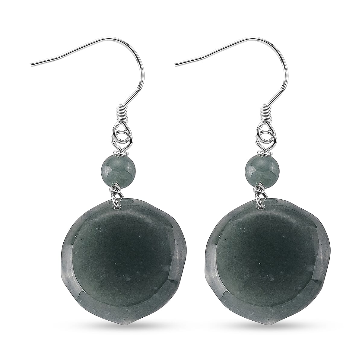 D'Joy - Natural Jade Beads Earring with Hook in Rhodium Overlay Sterling Silver 24.00 Ct.