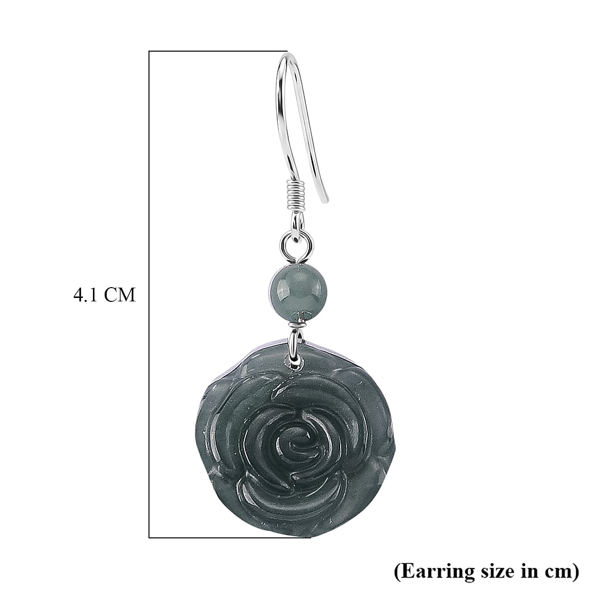 D'Joy - Natural Jade Beads Earring with Hook in Rhodium Overlay Sterling Silver 24.00 Ct.