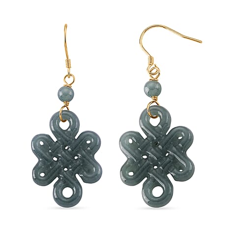 D'Joy - Natural Jade Earring with Hook in Yellow Gold Plated Sterling Silver 20.00 Ct.