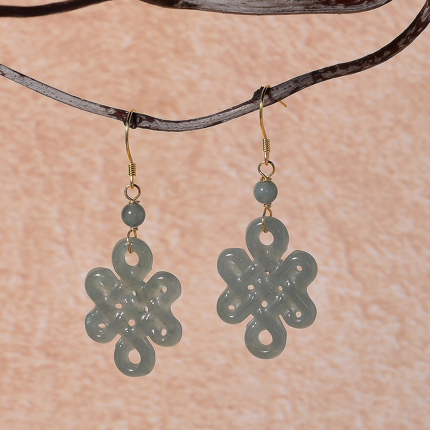 D'Joy - Natural Jade Earring with Hook in Yellow Gold Plated Sterling Silver 20.00 Ct.