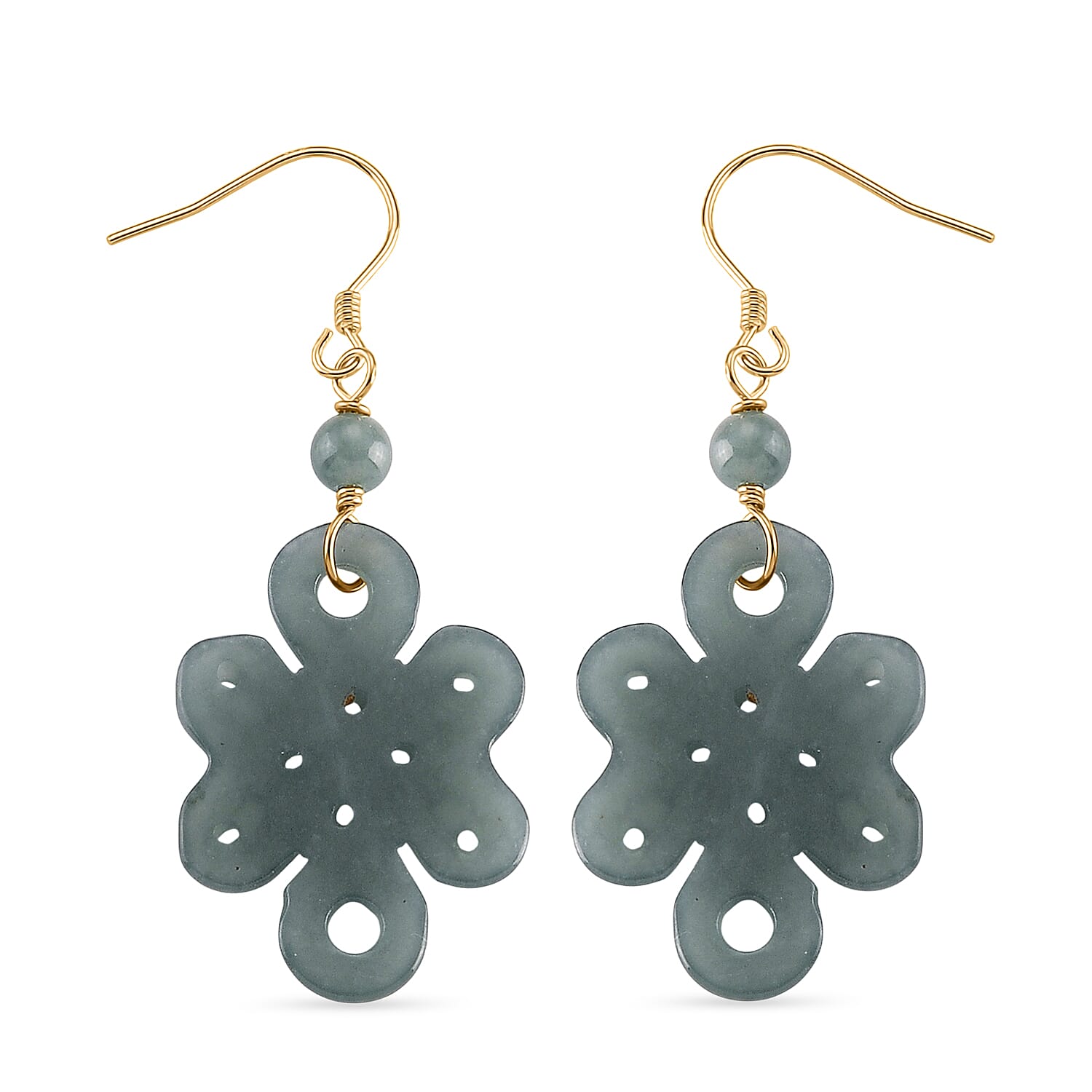 D'Joy - Natural Jade Earring with Hook in Yellow Gold Plated Sterling Silver 20.00 Ct.