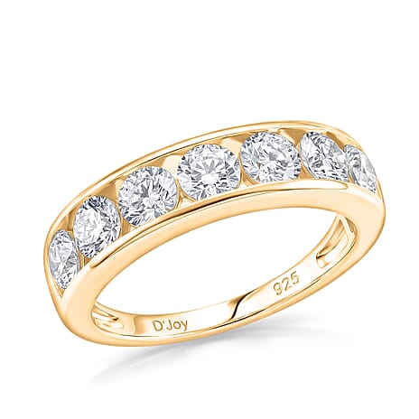 D'Joy - GRA Certified (D-VVS1) Moissanite 7 Stone Ring in Yellow Gold Plated Sterling Silver 1.68 Ct.