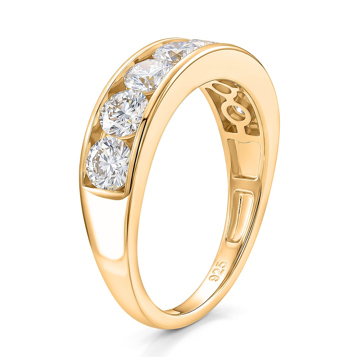 D'Joy - GRA Certified (D-VVS1) Moissanite 7 Stone Ring in Yellow Gold Plated Sterling Silver 1.68 Ct.