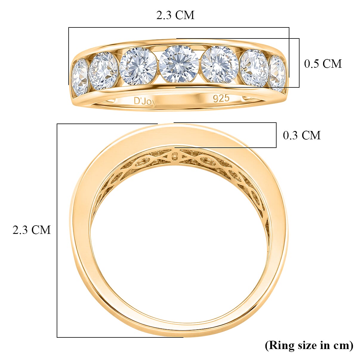 D'Joy - GRA Certified (D-VVS1) Moissanite 7 Stone Ring in Yellow Gold Plated Sterling Silver 1.68 Ct.