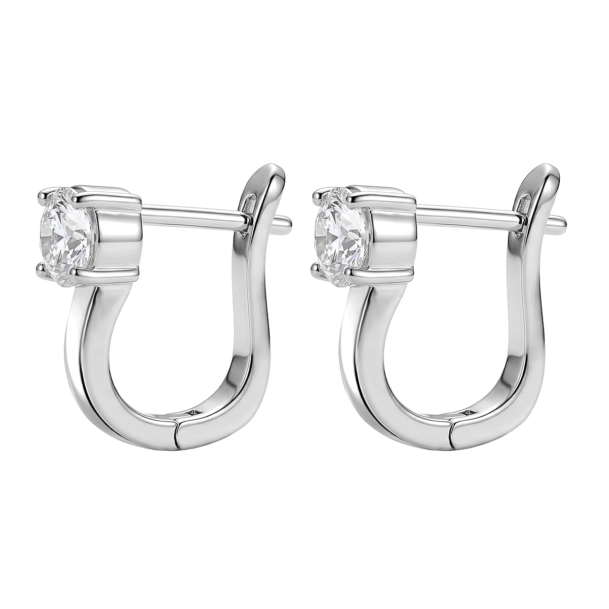 D'Joy - GRA Certified (D-VVS1) Moissanite Solitaire Huggie Earring with Clasp in Rhodium Overlay Sterling Silver
