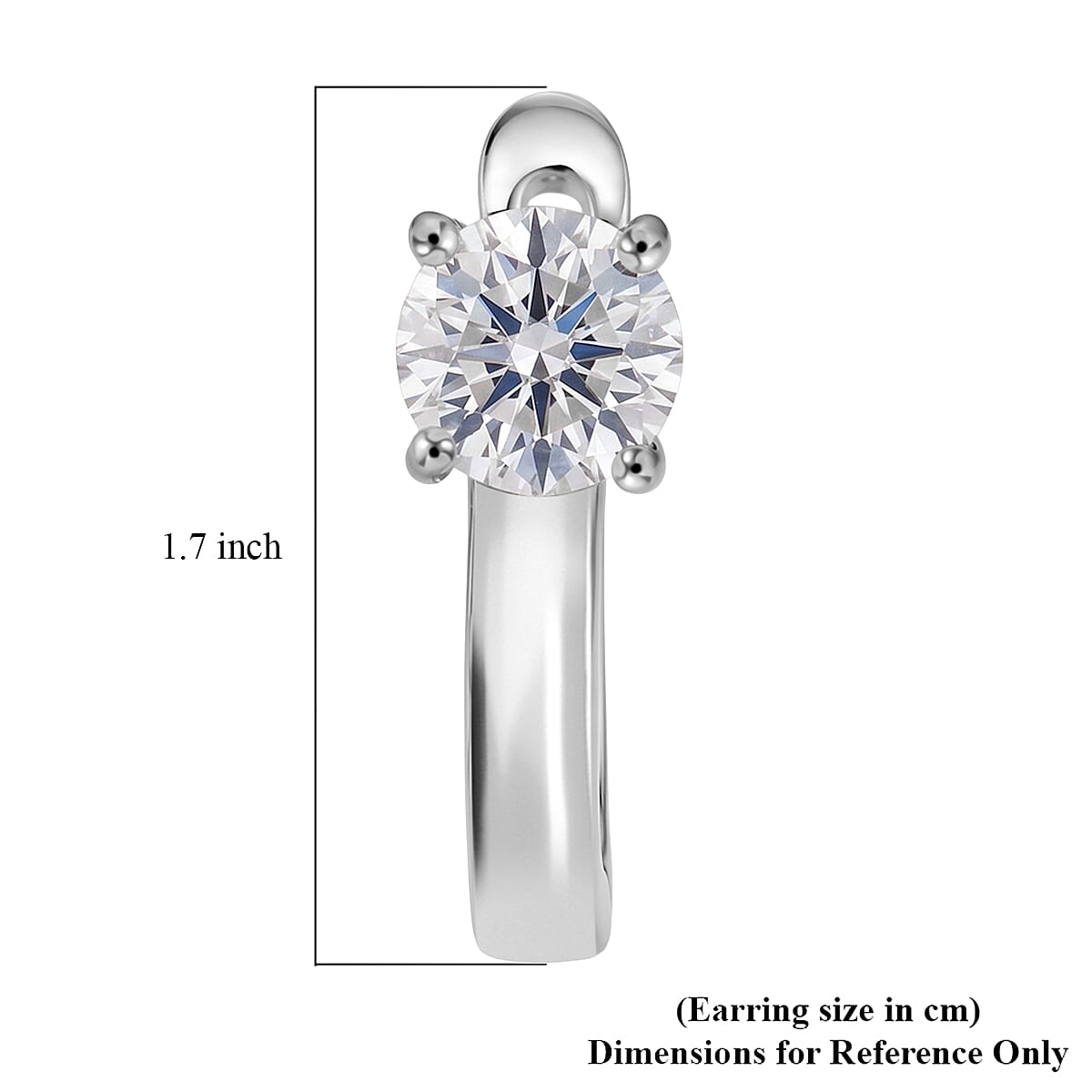 D'Joy - GRA Certified (D-VVS1) Moissanite Solitaire Huggie Earring with Clasp in Rhodium Overlay Sterling Silver