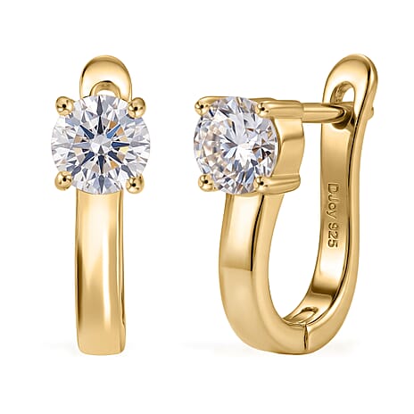 D'Joy - GRA Certified (D-VVS1) Moissanite Solitaire Huggie Earring with Clasp in Yellow Gold Plated Sterling Silver