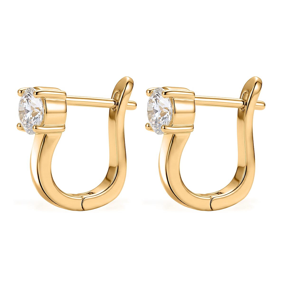 D'Joy - GRA Certified (D-VVS1) Moissanite Solitaire Huggie Earring with Clasp in Yellow Gold Plated Sterling Silver