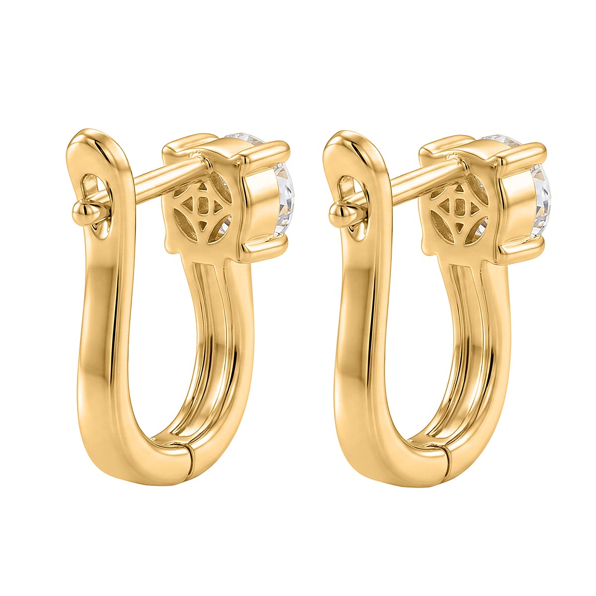 D'Joy - GRA Certified (D-VVS1) Moissanite Solitaire Huggie Earring with Clasp in Yellow Gold Plated Sterling Silver