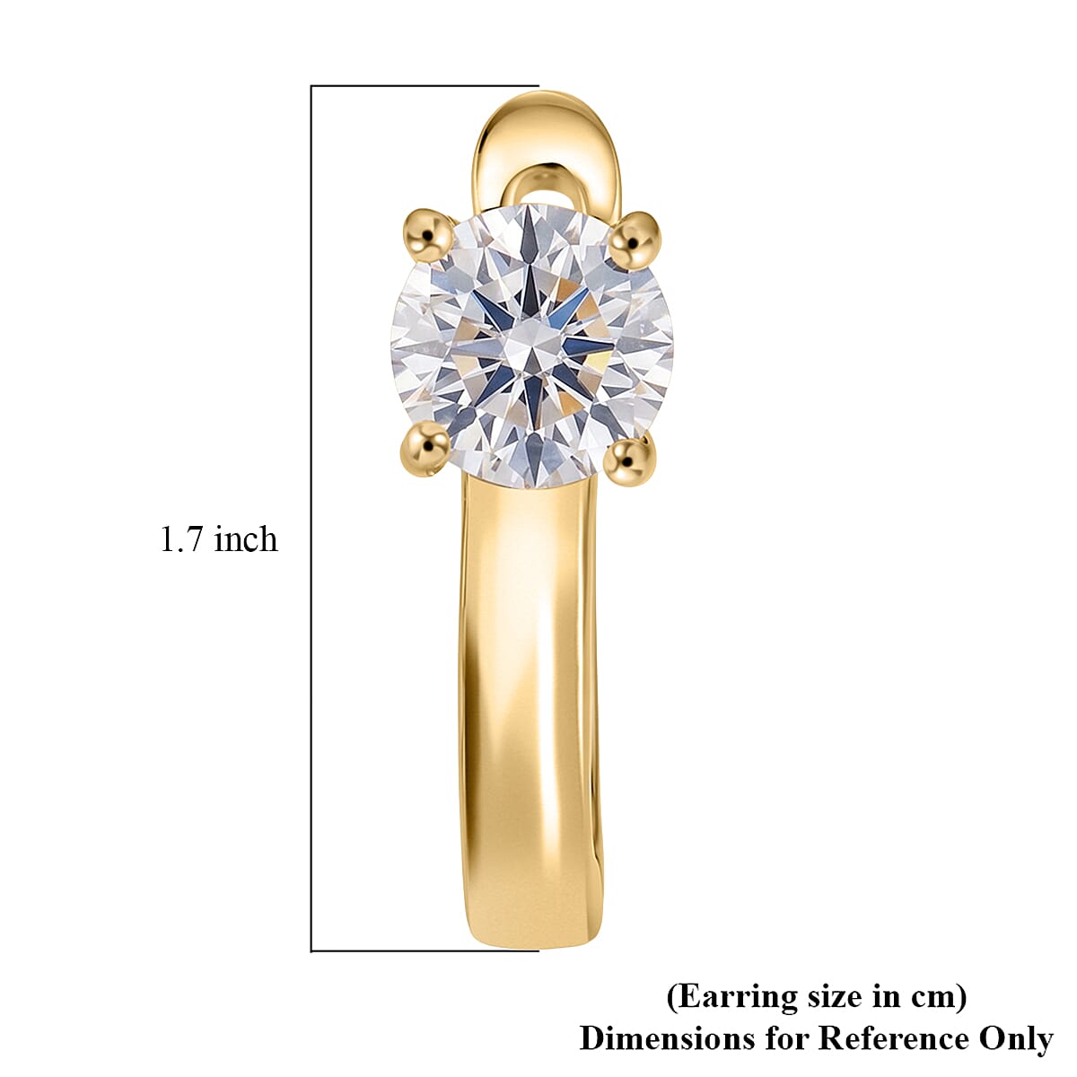D'Joy - GRA Certified (D-VVS1) Moissanite Solitaire Huggie Earring with Clasp in Yellow Gold Plated Sterling Silver