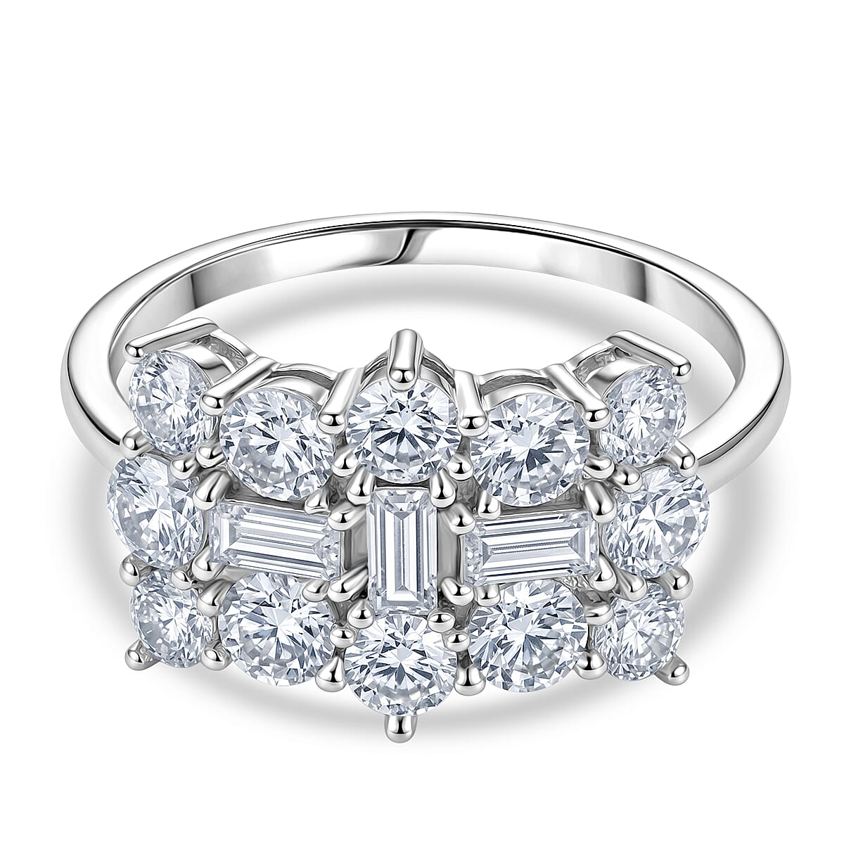 D'Joy - GRA Certified (D-VVS1) Moissanite Boat Ring in Rhodium Overlay Sterling Silver 2.00 Ct.