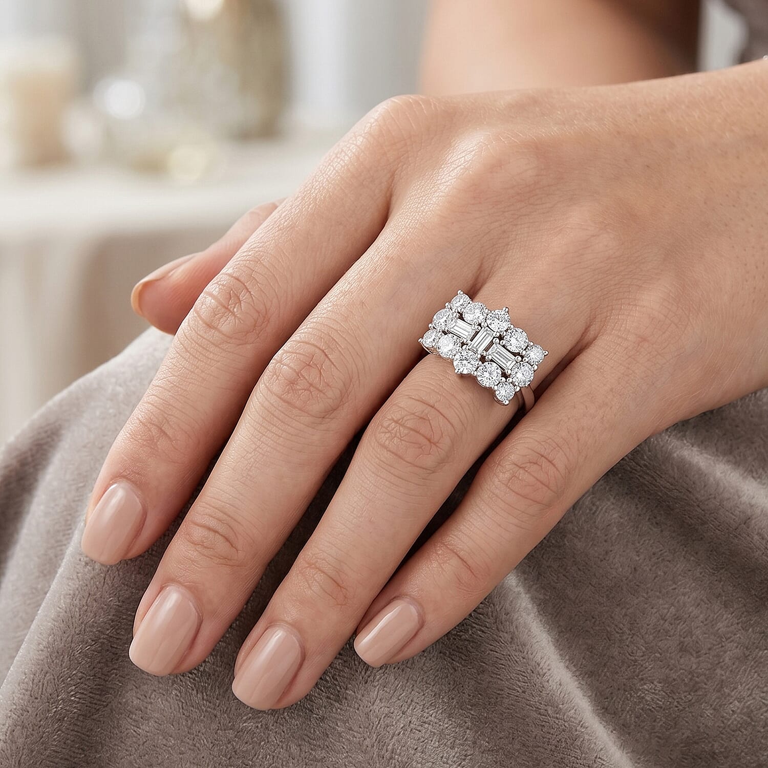 D'Joy - GRA Certified (D-VVS1) Moissanite Boat Ring in Rhodium Overlay Sterling Silver 2.00 Ct.