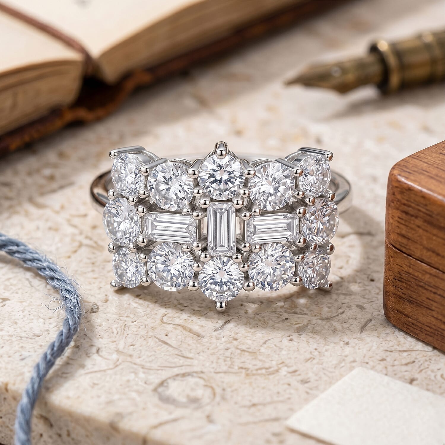 D'Joy - GRA Certified (D-VVS1) Moissanite Boat Ring in Rhodium Overlay Sterling Silver 2.00 Ct.