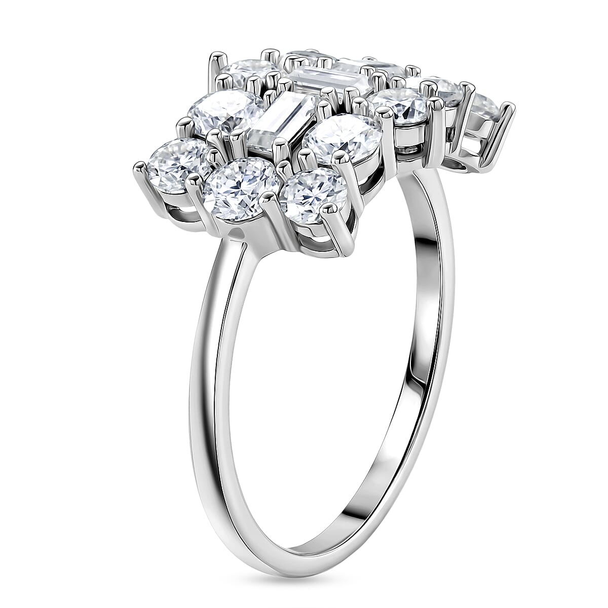 D'Joy - GRA Certified (D-VVS1) Moissanite Boat Ring in Rhodium Overlay Sterling Silver 2.00 Ct.