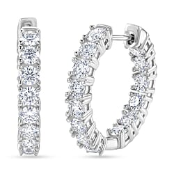 D'Joy - GRA Certified (D-VVS1) Moissanite Full Hoop Earring with Clasp in Rhodium Overlay Sterling Silver 2.80 Ct.