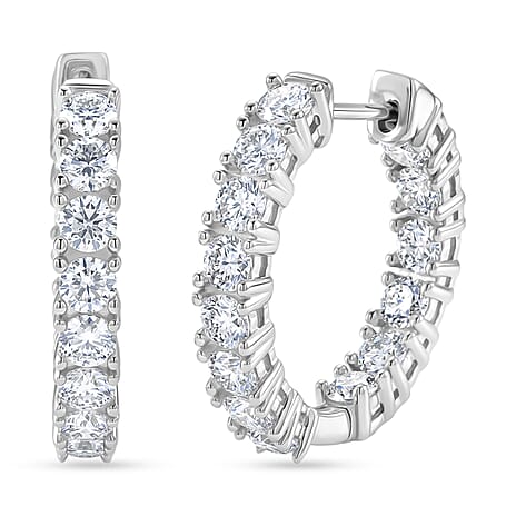 D'Joy - GRA Certified (D-VVS1) Moissanite Full Hoop Earring with Clasp in Rhodium Overlay Sterling Silver 2.80 Ct.