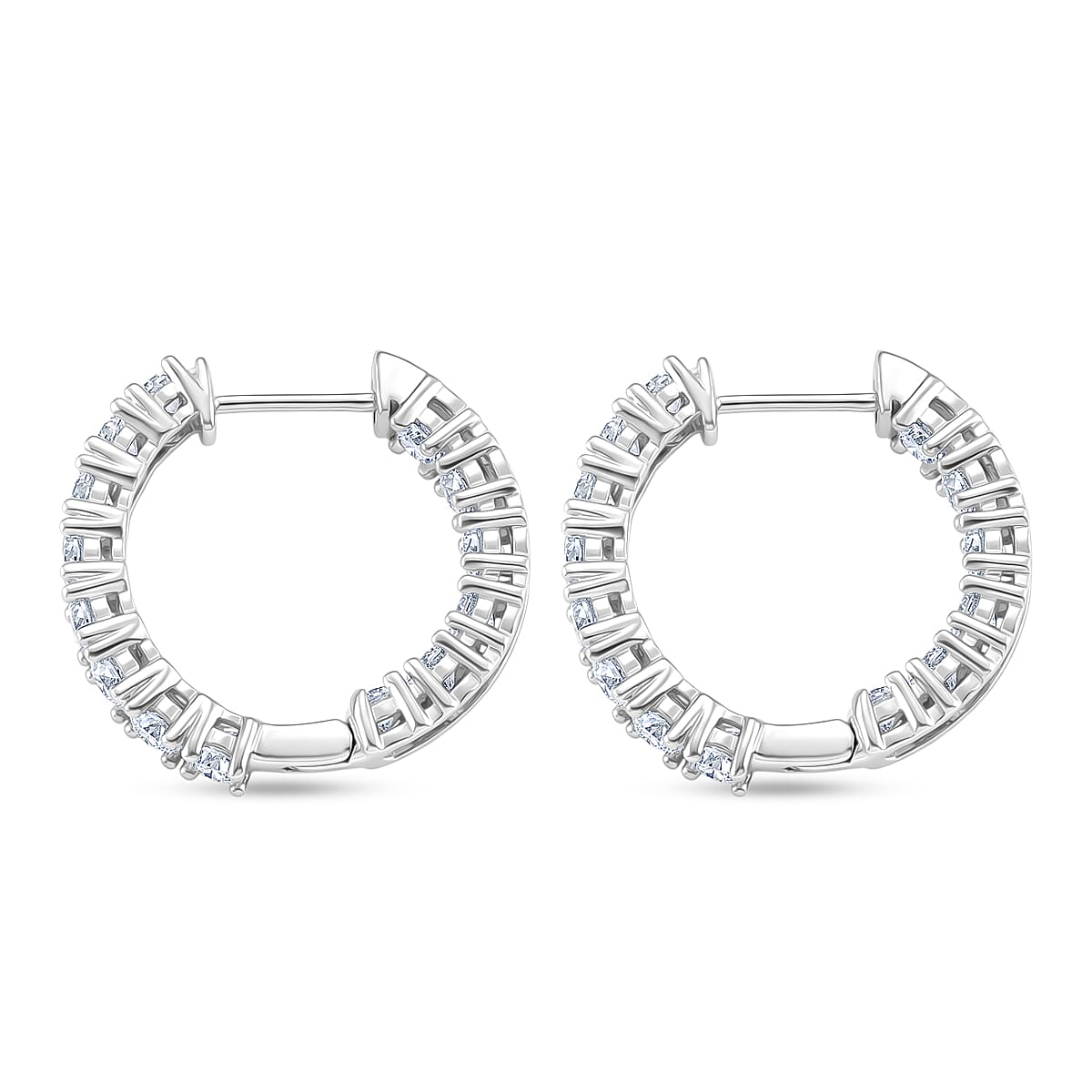 D'Joy - GRA Certified (D-VVS1) Moissanite Full Hoop Earring with Clasp in Rhodium Overlay Sterling Silver 2.80 Ct.