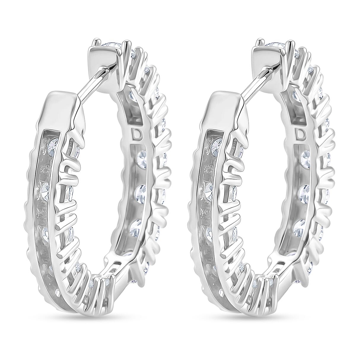 D'Joy - GRA Certified (D-VVS1) Moissanite Full Hoop Earring with Clasp in Rhodium Overlay Sterling Silver 2.80 Ct.