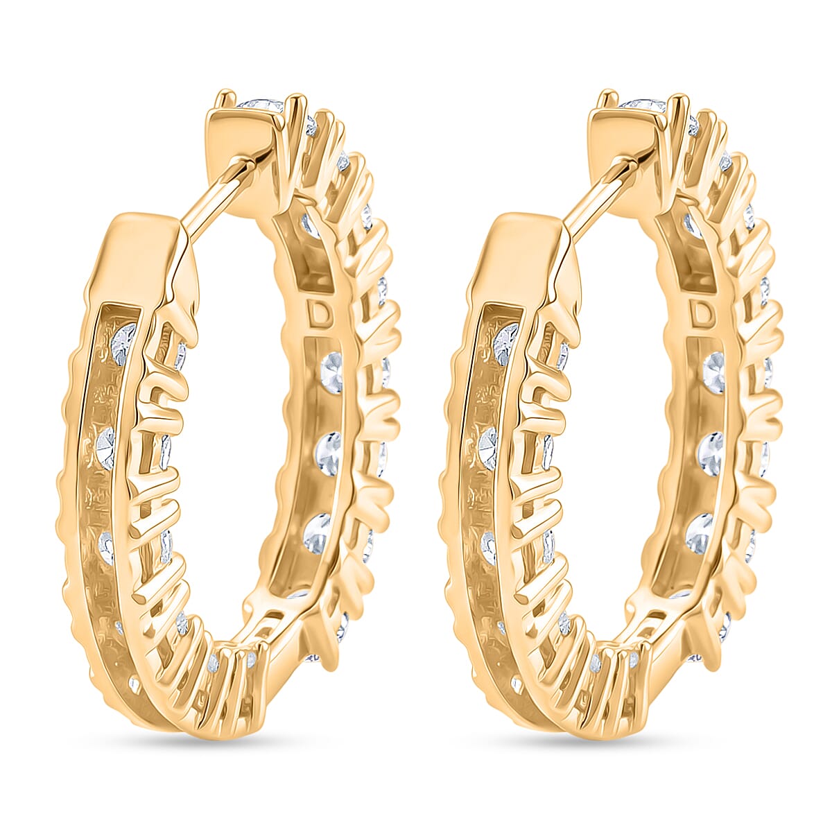 D'Joy - GRA Certified Moissanite Full Hoop Earring with Clasp in Yellow Gold Plated Sterling Silver 2.80 Ct.