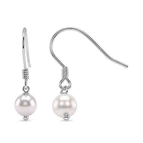 D'Joy - Japanese Akoya Pearl Beads Earring with Hook in Rhodium Overlay Sterling Silver 1.50 Ct.
