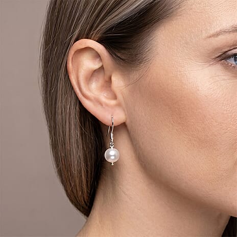 D'Joy - Japanese Akoya Pearl Beads Earring with Hook in Rhodium Overlay Sterling Silver 1.50 Ct.