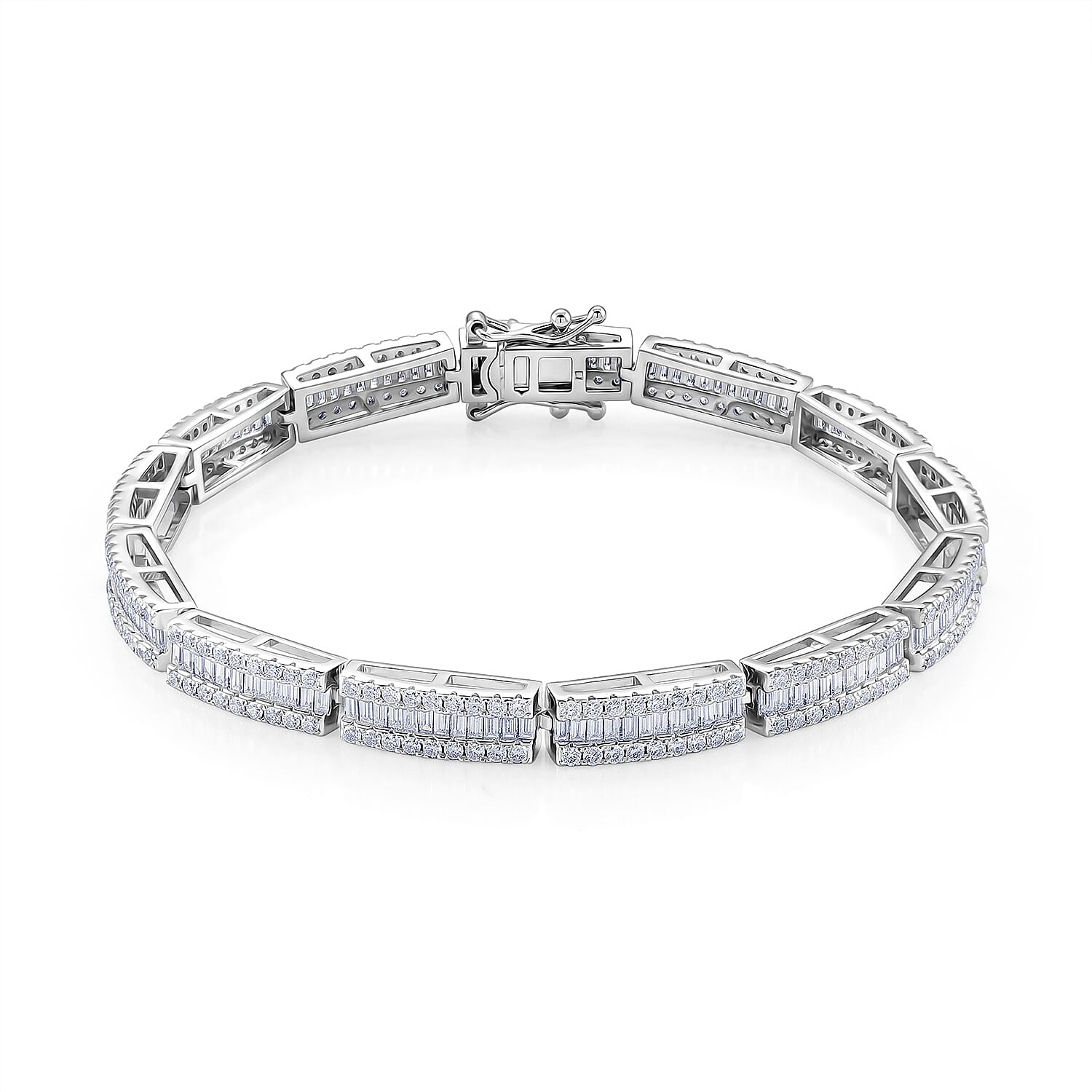 D'Joy - GRA Certified Moissanite Tennis Bracelet (Size - 7) in Rhodium Overlay Sterling Silver 5.60 Ct, Silver Wt. 12.50 Gms