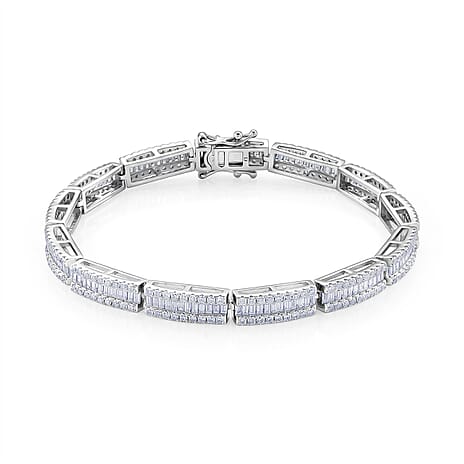 D'Joy - GRA Certified Moissanite Tennis Bracelet (Size - 7) in Rhodium Overlay Sterling Silver 5.60 Ct, Silver Wt. 12.50 Gms