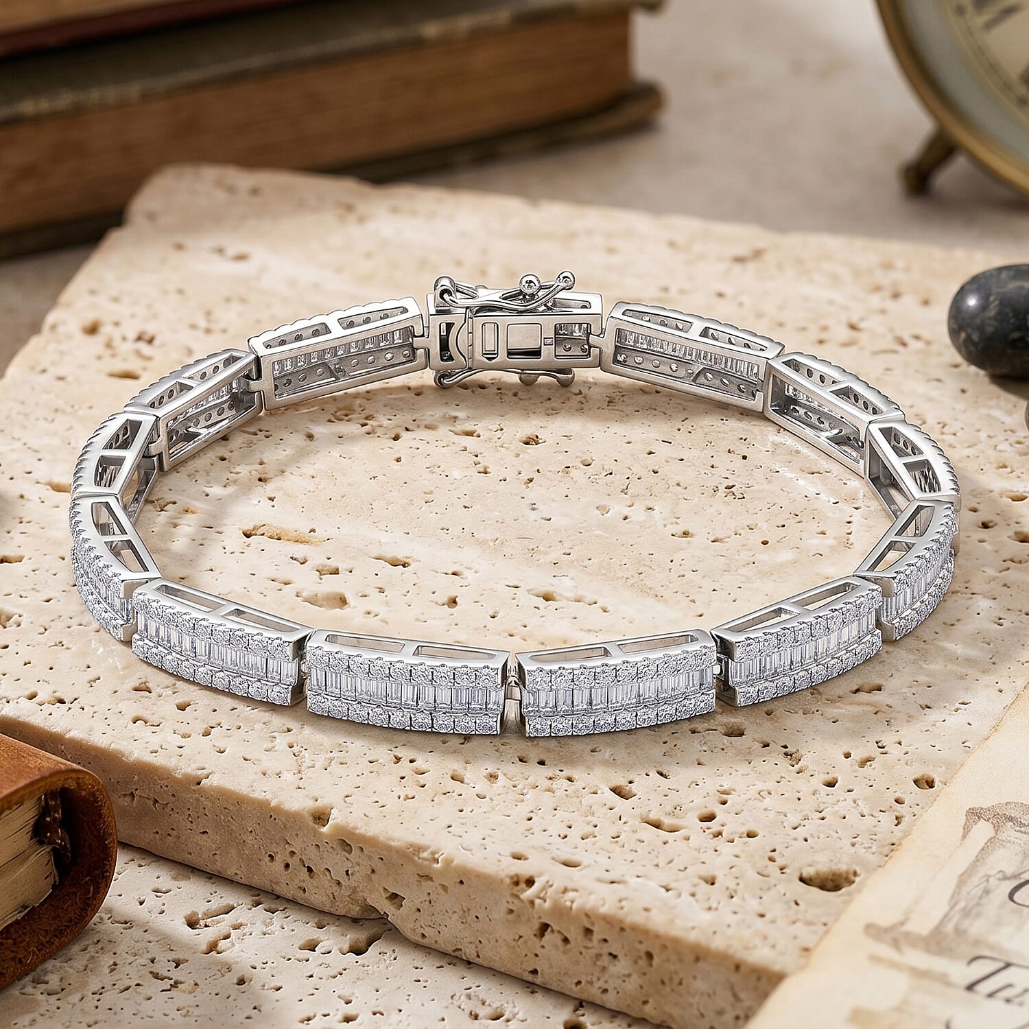 D'Joy - GRA Certified Moissanite Tennis Bracelet (Size - 7) in Rhodium Overlay Sterling Silver 5.60 Ct, Silver Wt. 12.50 Gms